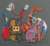 Juguetes mexicanos, acrílico sobre tela, 120 x 110 cm