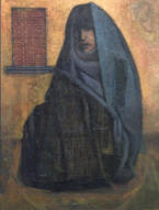 Mujer con rebozo, collage sobre tela, 80 x 60 cm