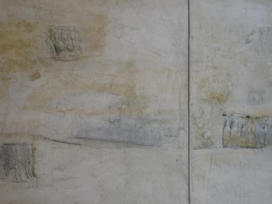 Religiosidad primitiva, triptico, mixto 50 x 120 cm